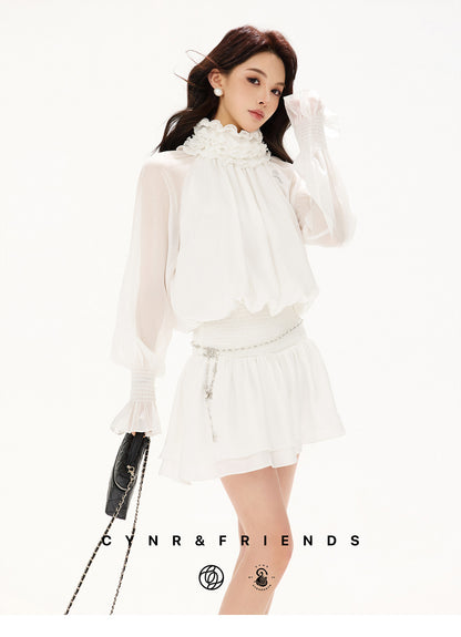 FRENCH LACE CHIFFON CAKE DRESS