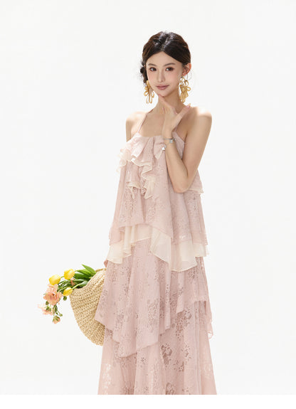 【日本在庫 】FRENCH LACE TIERED RUFFLE MAXI DRESS