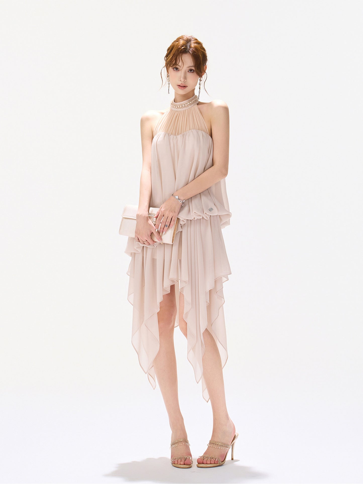 BLUSH VEIL HALTER DRESS