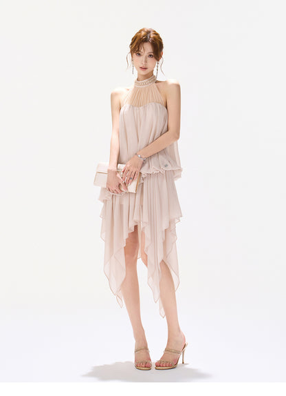 BLUSH VEIL HALTER DRESS