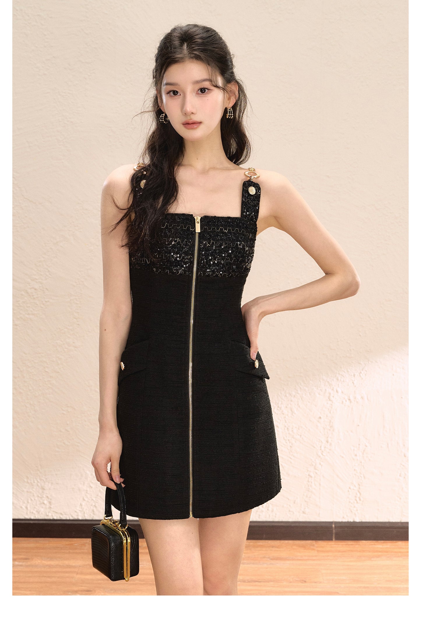 FRENCH BLACK SEQUIN CAMI DRESS
