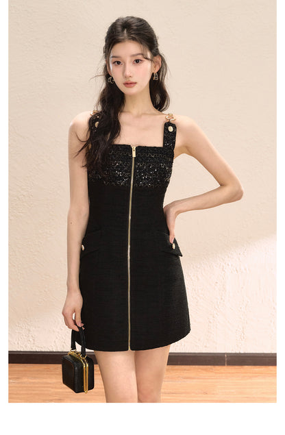 FRENCH BLACK SEQUIN CAMI DRESS