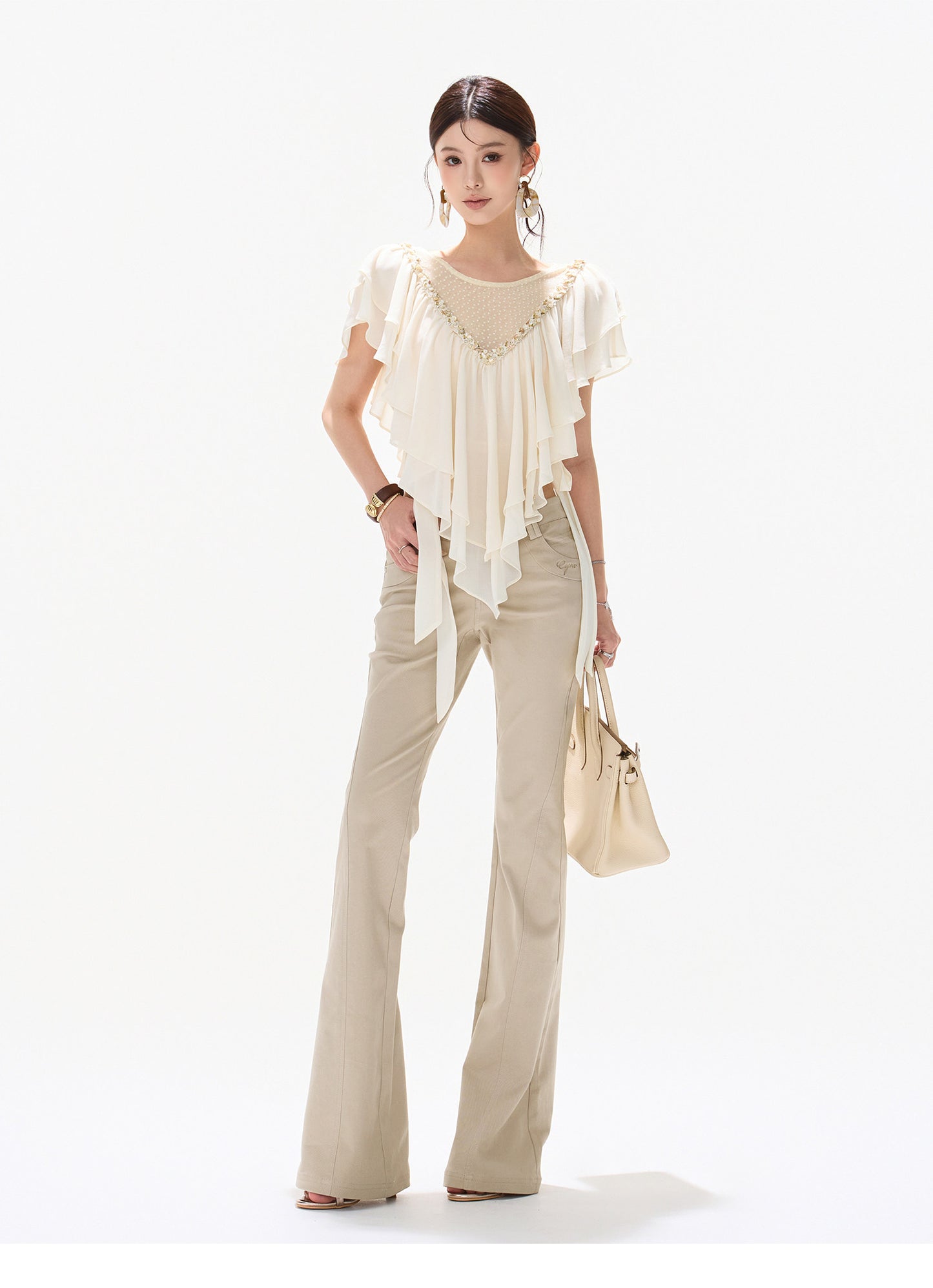 BEADED CAPE CHIFFON TOP