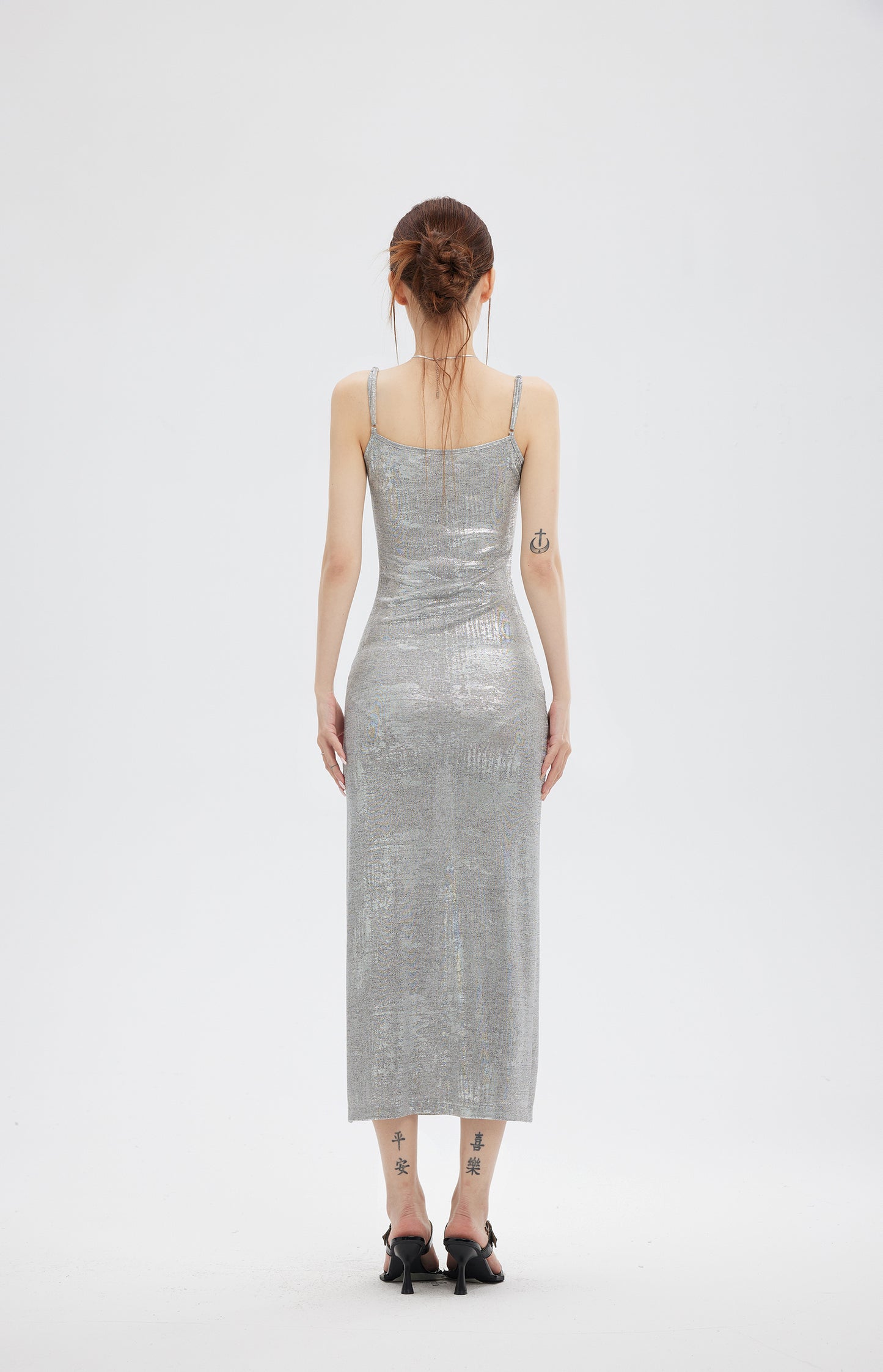 SILVER EMBROIDERY SPLIT DRESS