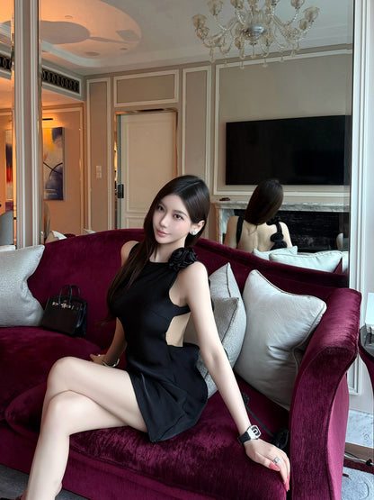 FLORAL HALTER SATIN DRESS
