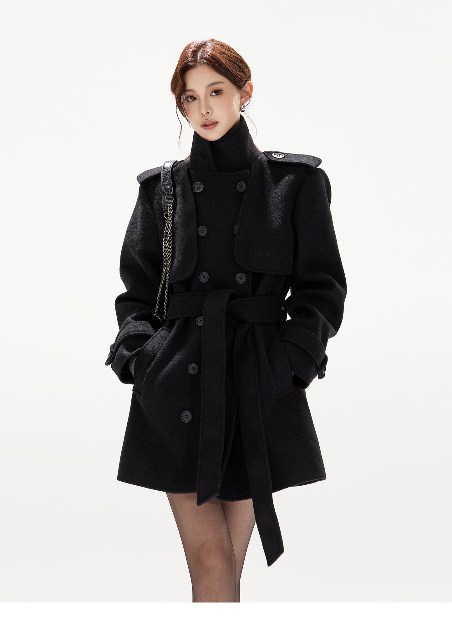 BELTED DOUBLE-BREASTED WOOL COAT