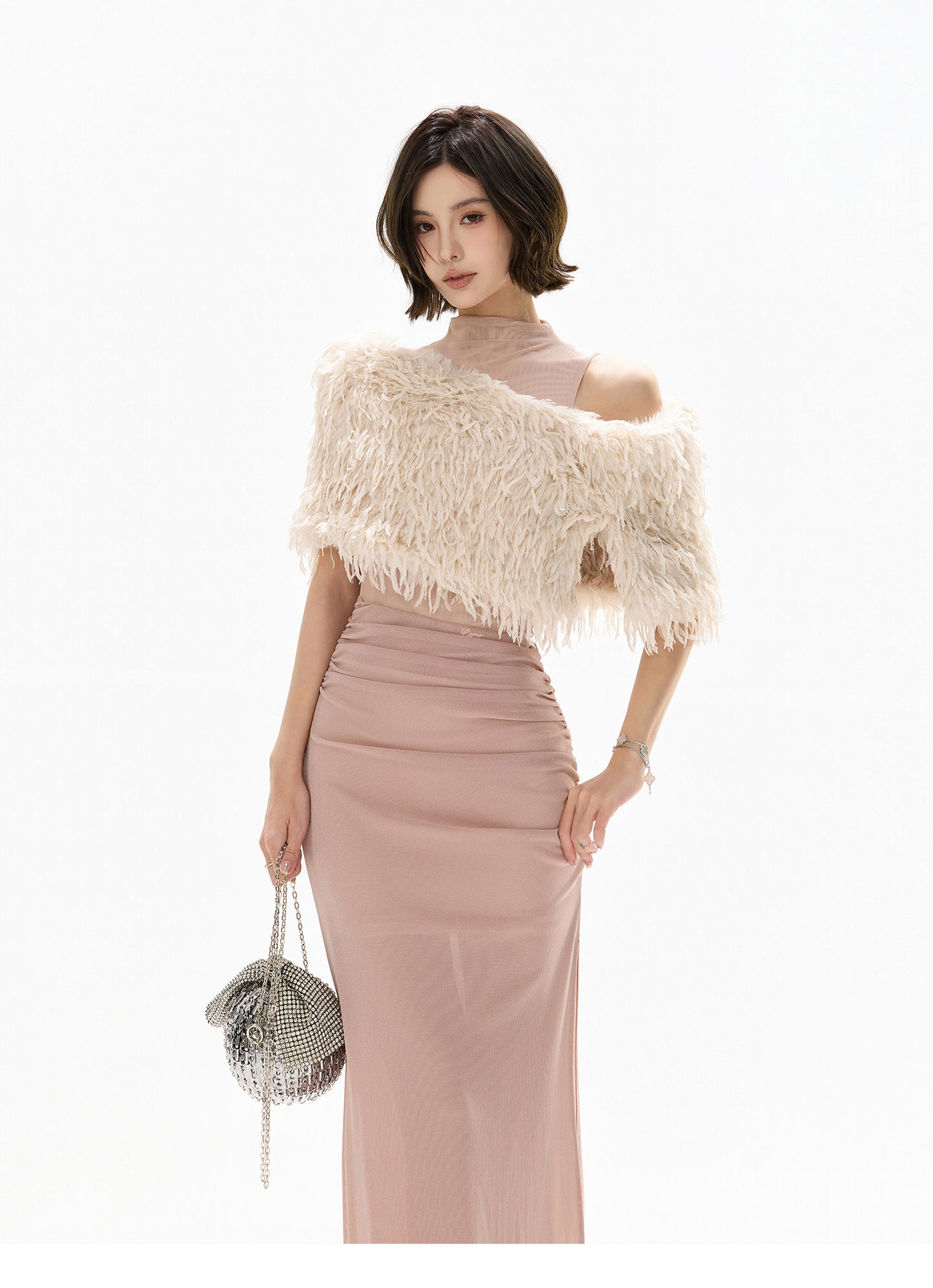 3-WAY FEATHER MUSE HALTER GOWN