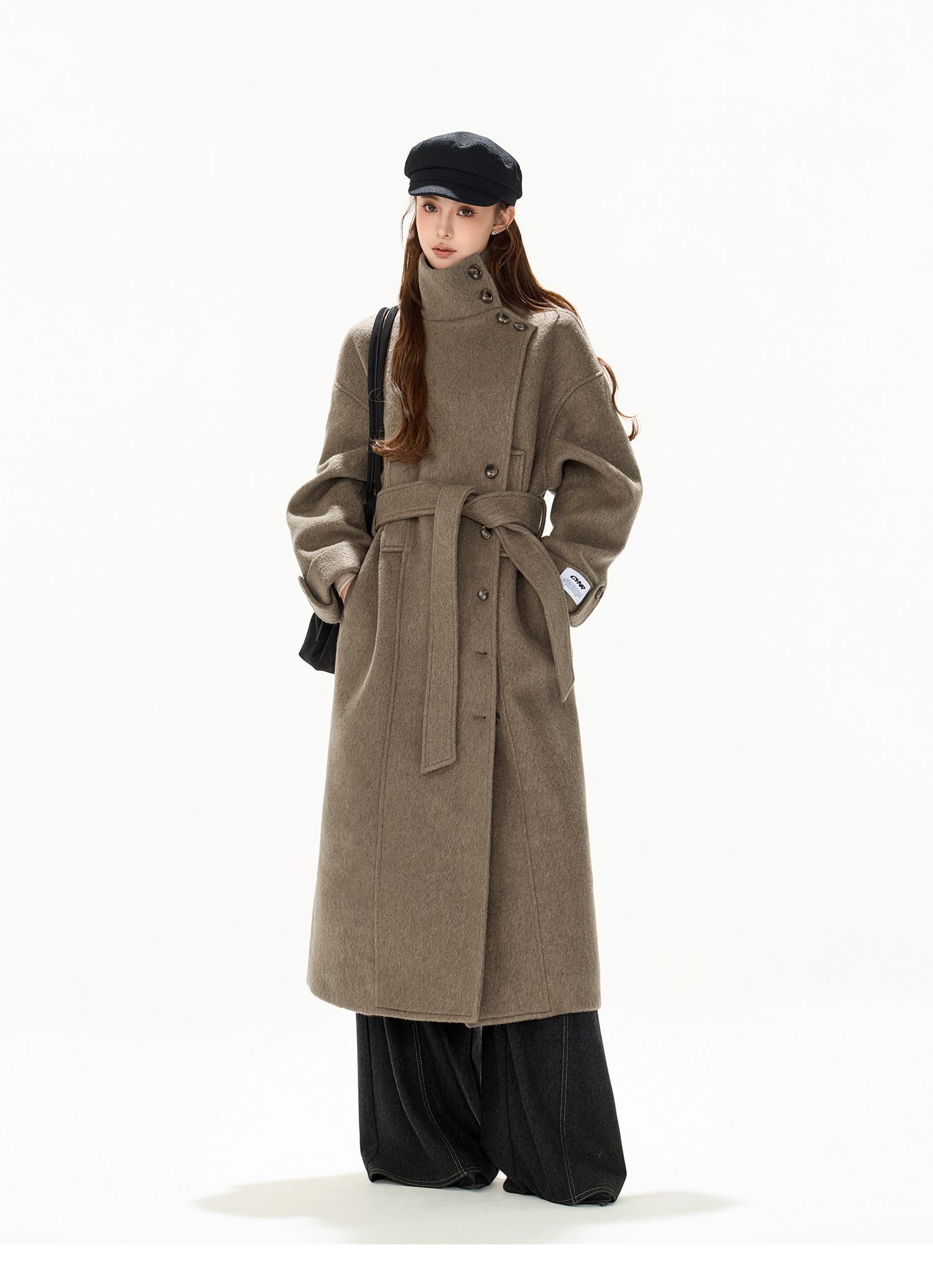 VINTAGE MODERN BELTED WOOL LONG COAT – BIBIDO