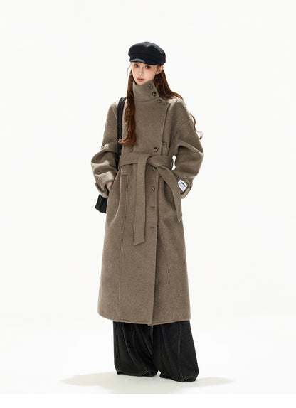VINTAGE MODERN BELTED WOOL LONG COAT