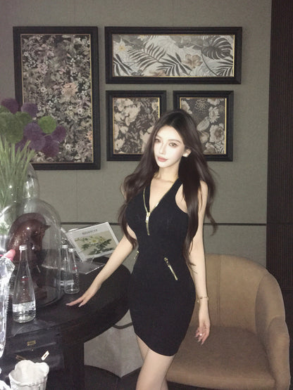 ZIP V-NECK MINI DRESS