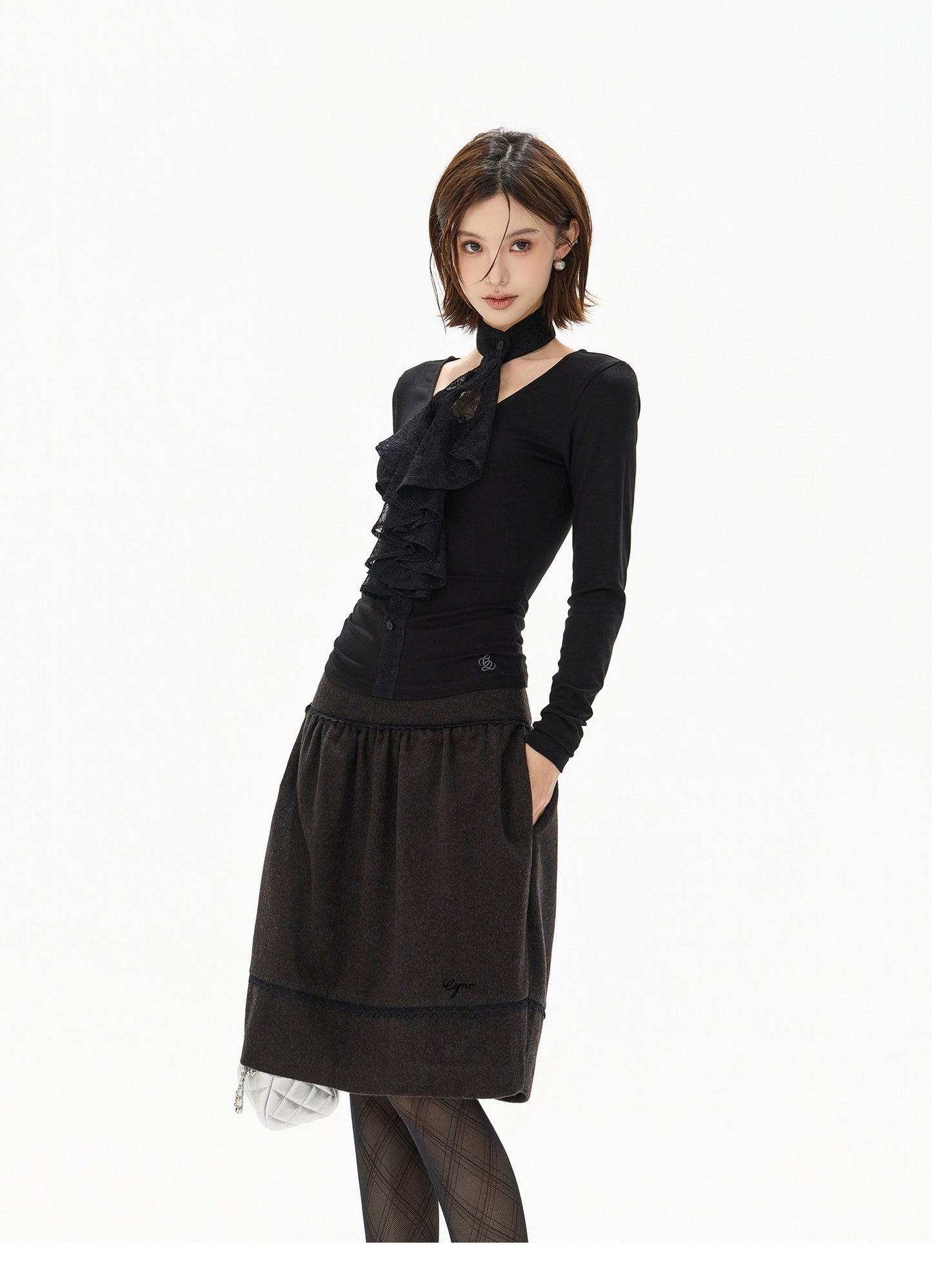 FRENCH LACE BLOUSE & WOOL COCOON SKIRT