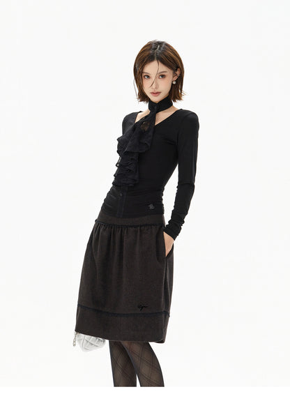 FRENCH LACE BLOUSE & WOOL COCOON SKIRT