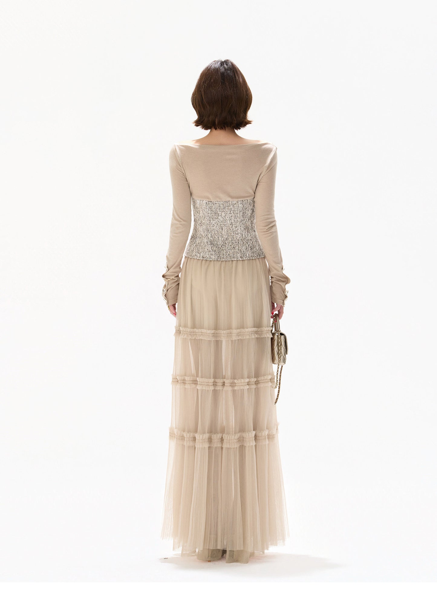 PLEATED TULLE LAYERED MAXI SKIRT