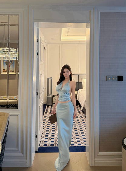 SATIN HALTER SKIRT SET