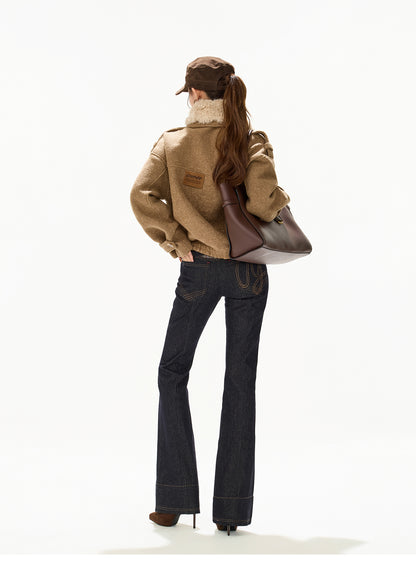 ASYMMETRIC FUR COLLAR WOOL COAT