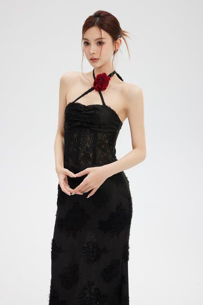 TUBE TOP LACE PATCHWORK HIP FISHTAIL DRESS