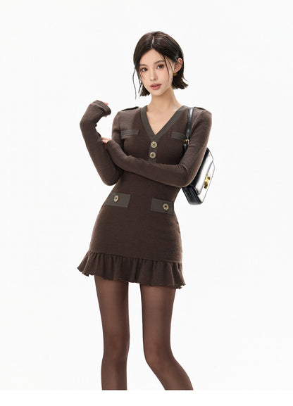 DETACHABLE FUR KNIT MINI DRESS