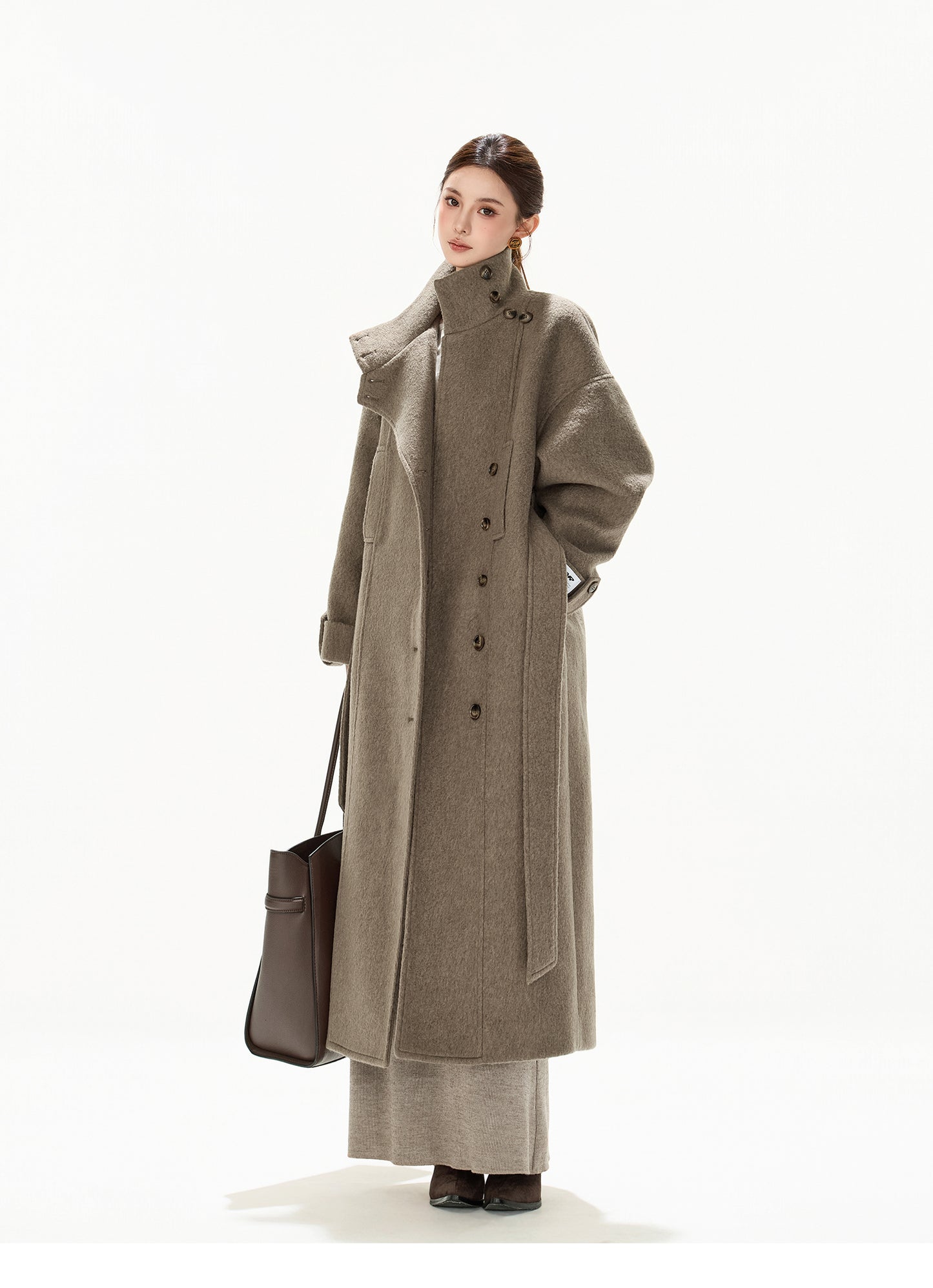 VINTAGE MODERN BELTED WOOL LONG COAT