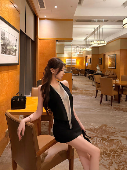 GALAXY RHINESTONE HALTER BACKLESS TOP