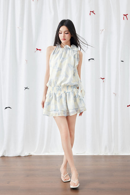 BUTTERFLY PRINT HALTERNECK DRESS