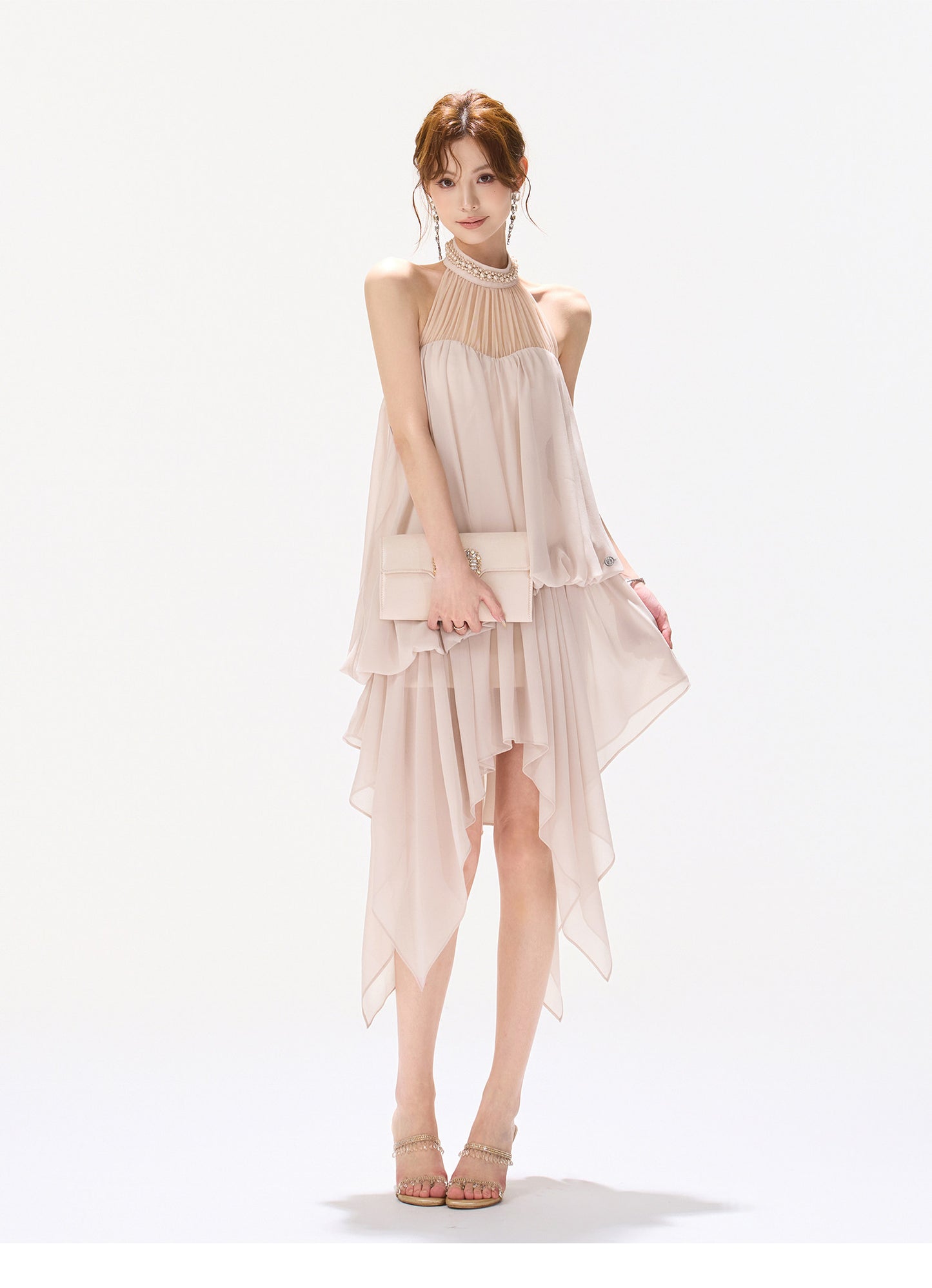 BLUSH VEIL HALTER DRESS