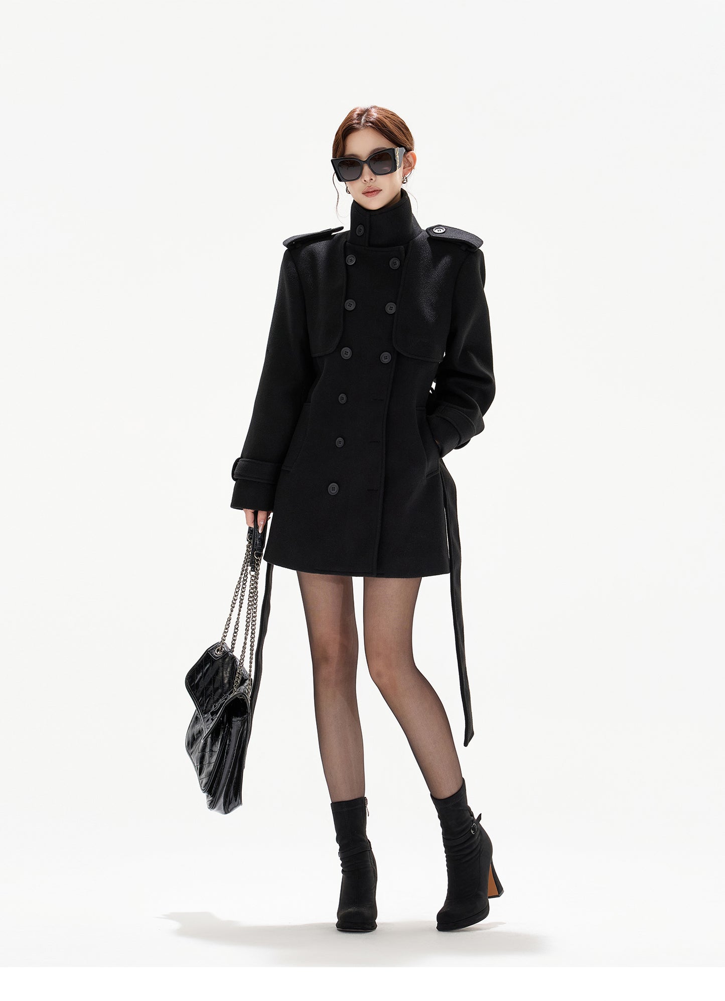 BELTED DOUBLE-BREASTED WOOL COAT