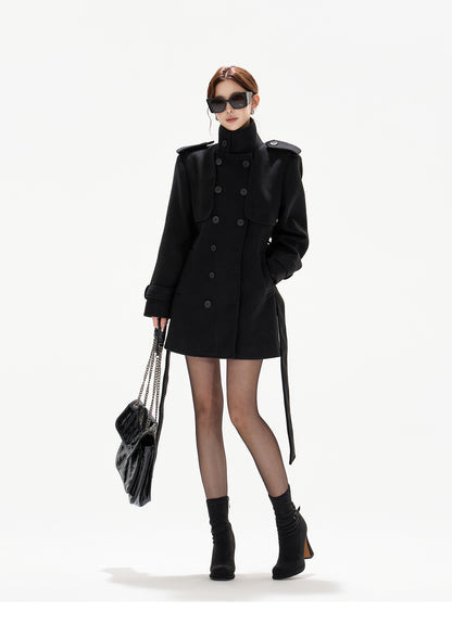 BELTED DOUBLE-BREASTED WOOL COAT