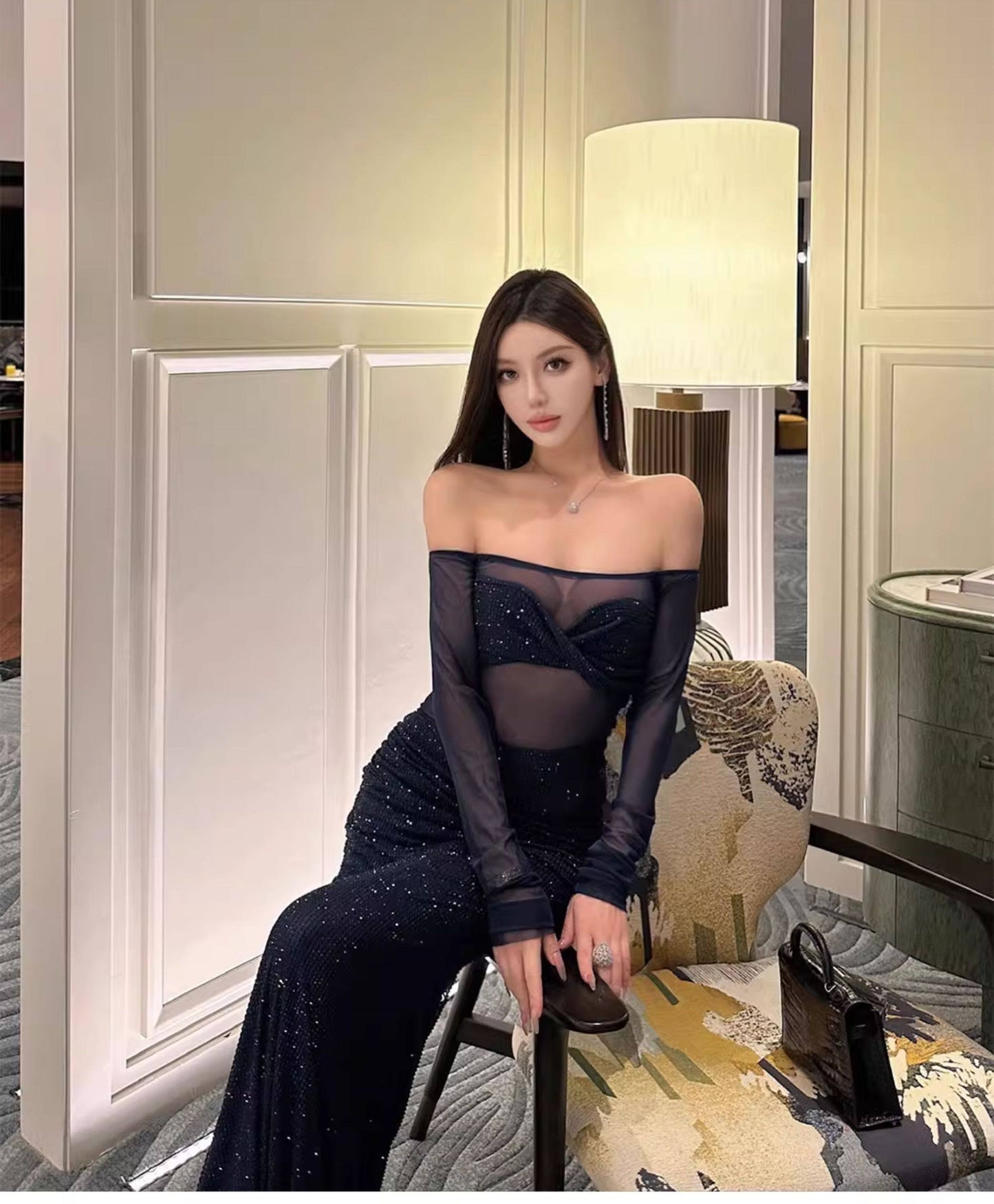 OFF-SHOULDER SEQUIN MERMAID DRESS