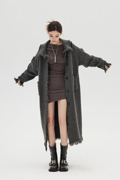 DESTROYED WOOL KNITTED LONG COAT