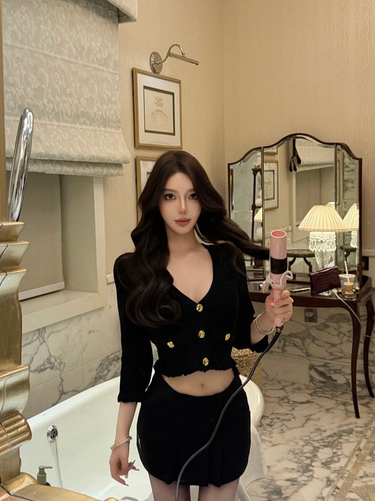 MAISON EMBROIDERED KNIT & TAILORED SKIRT