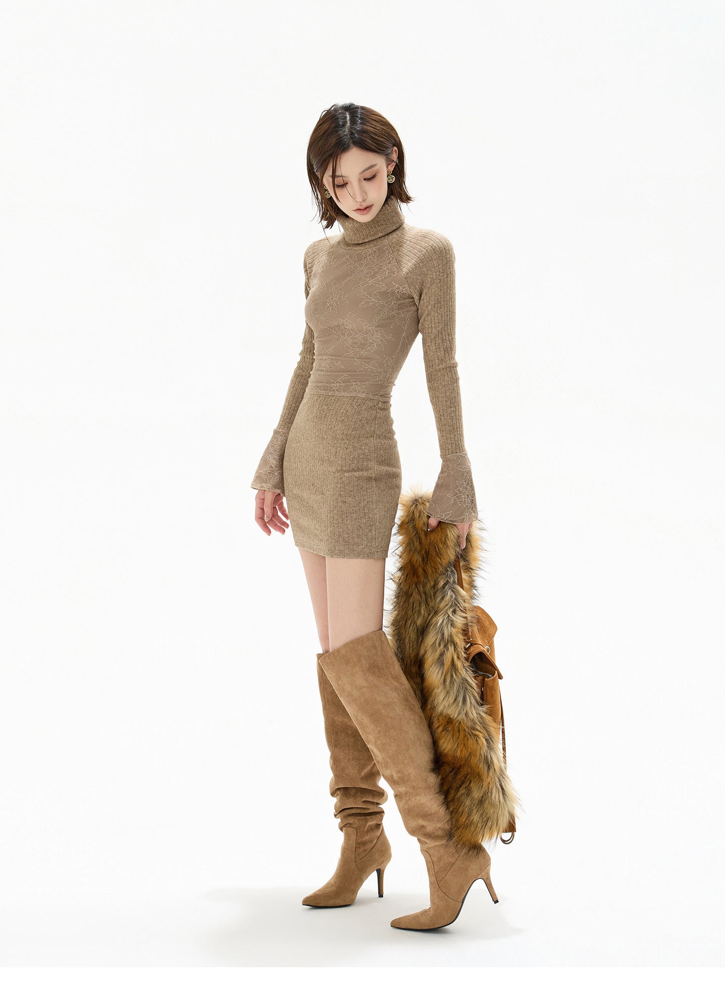 RETRO HIGH-NECK LACE MINI DRESS