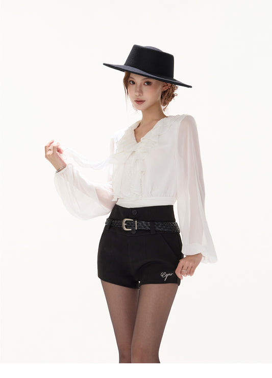 HIGH-WAISTED EMBROIDERED BODYCON SUIT SHORTS