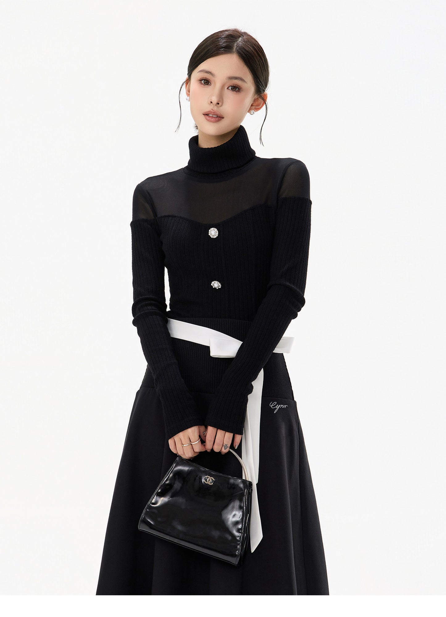 SHEER KNIT & BELTED SKIRT SET