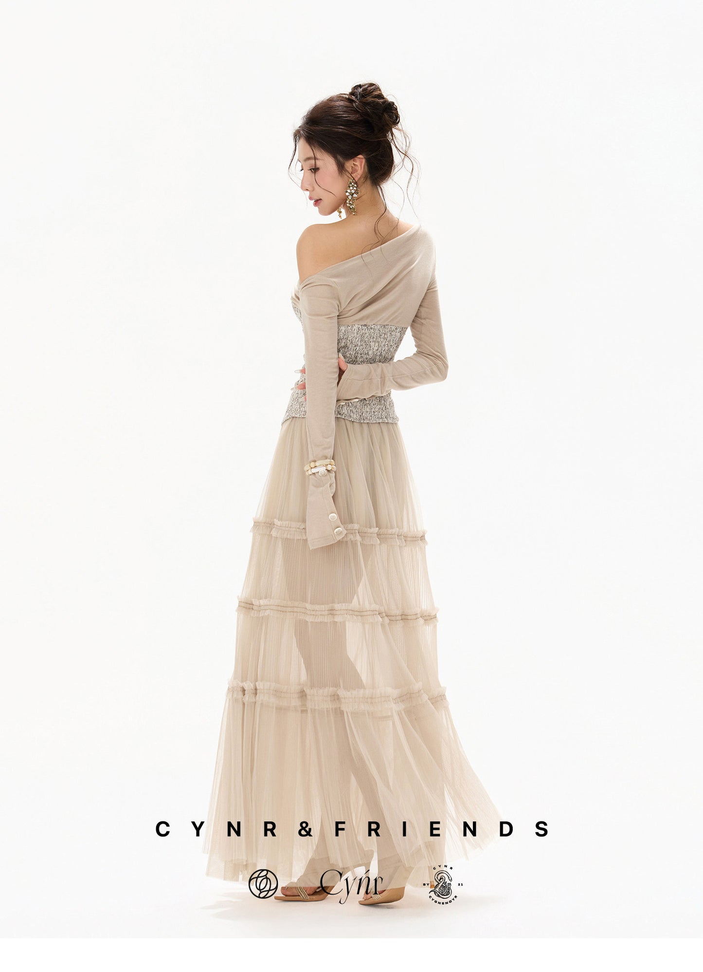 PLEATED TULLE LAYERED MAXI SKIRT