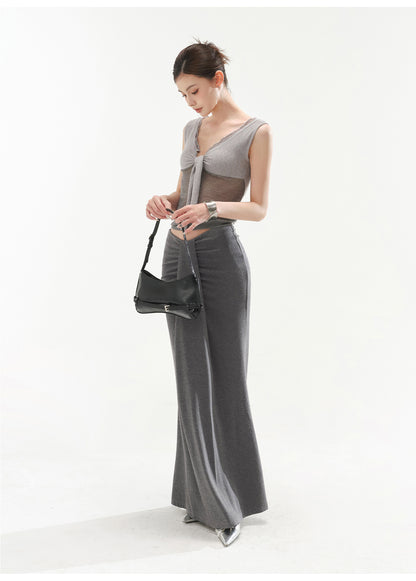 V-NECK SEXY RIBBED KNIT TANK TOP & LOW-RISE KNIT MERMAID BODYCON SKIRT