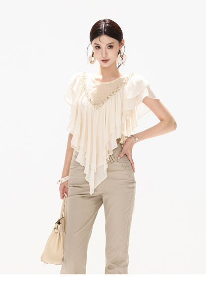 BEADED CAPE CHIFFON TOP