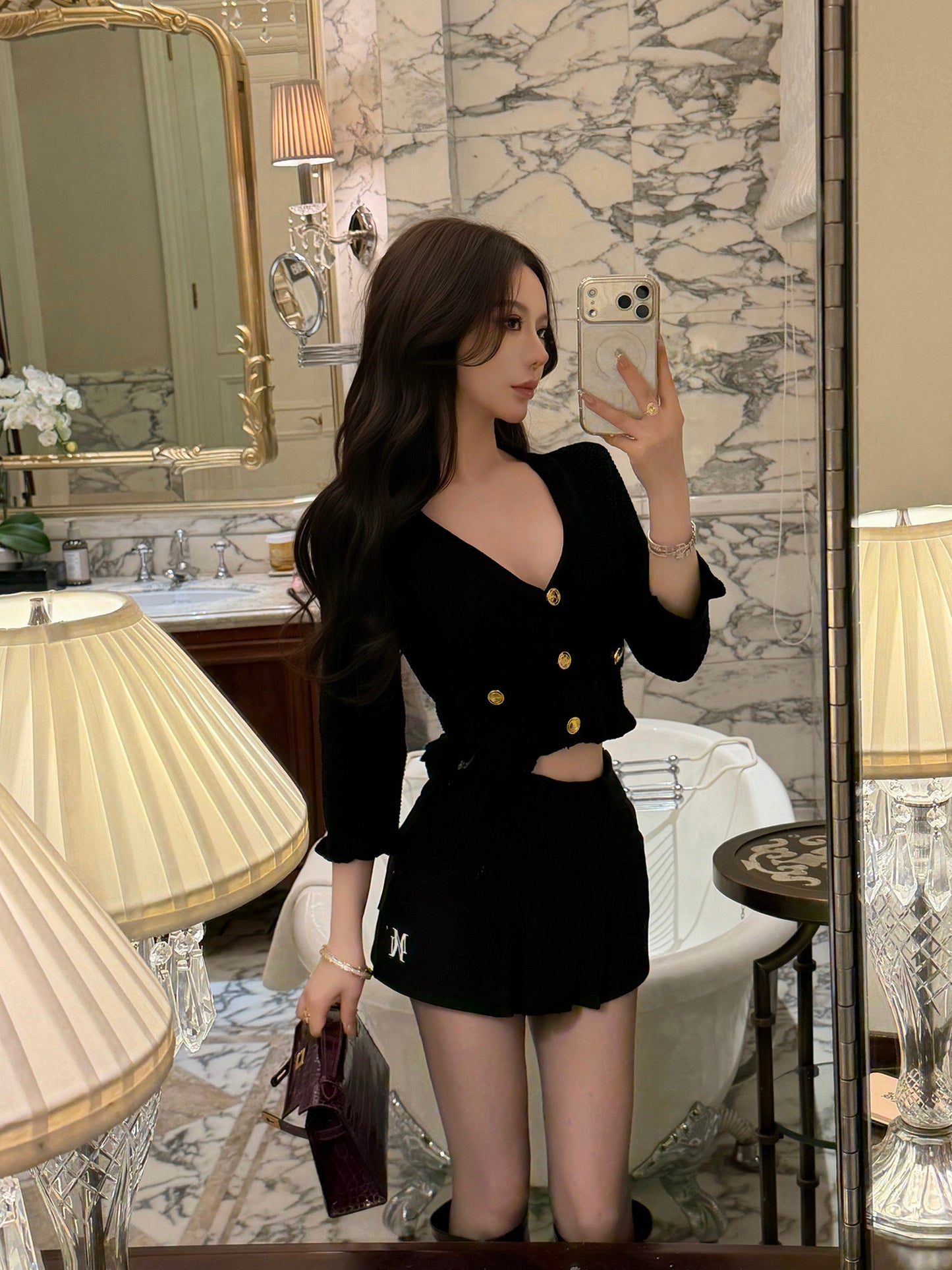 MAISON EMBROIDERED KNIT & TAILORED SKIRT