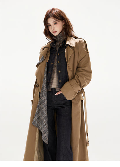 BRITISH PLAID CONTRAST TRENCH COAT