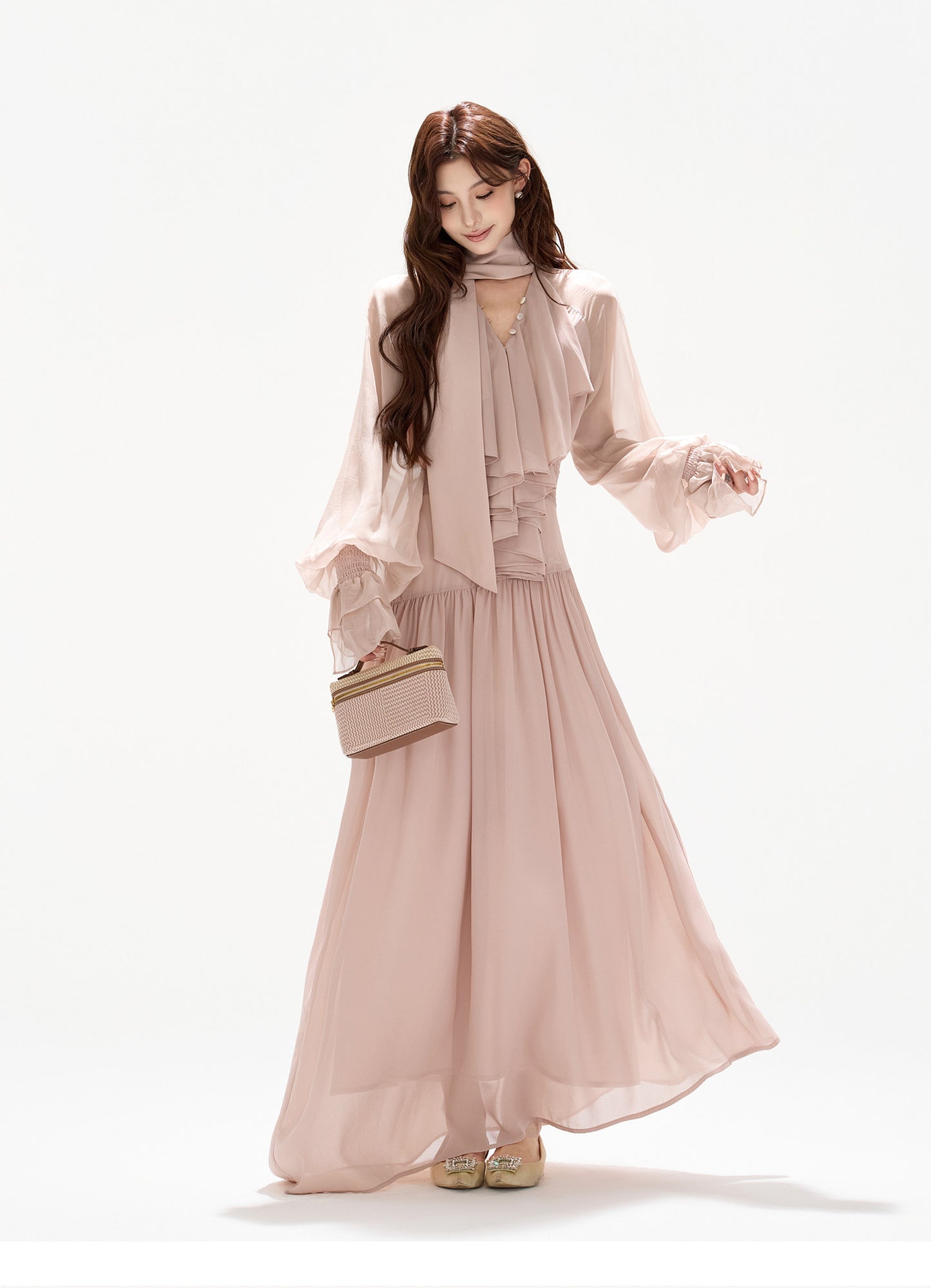 ROMANTIC FRENCH CHIFFON MAXI DRESS