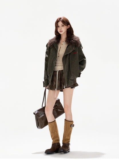 VINTAGE WORK JACKET WITH FUR COLLAR