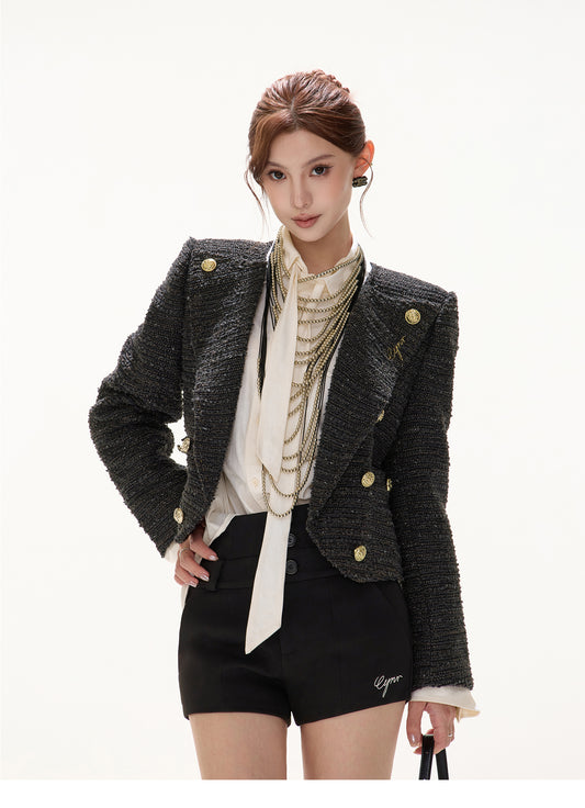 OLD MONEY AESTHETIC EMBROIDERED SLIM SHORT JACKET