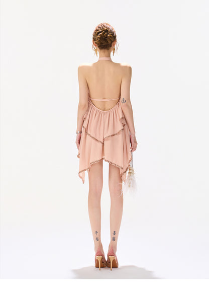 SEQUIN HALTER CASCADE DRESS