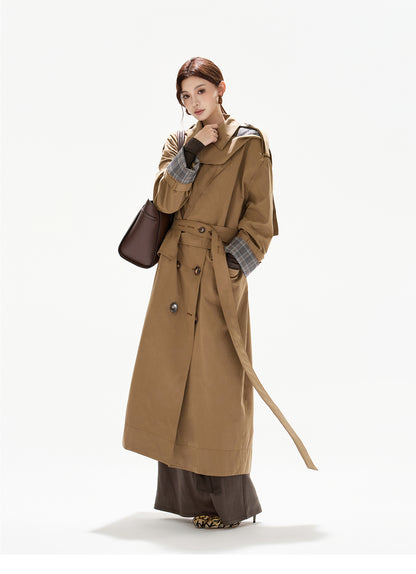 BRITISH PLAID CONTRAST TRENCH COAT