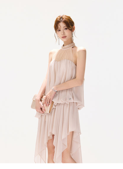 BLUSH VEIL HALTER DRESS