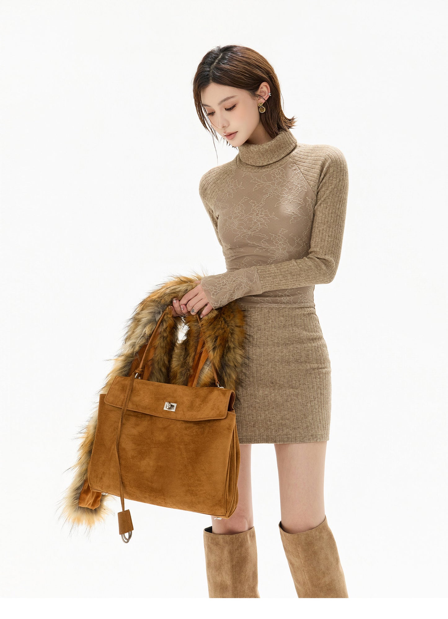 RETRO HIGH-NECK LACE MINI DRESS