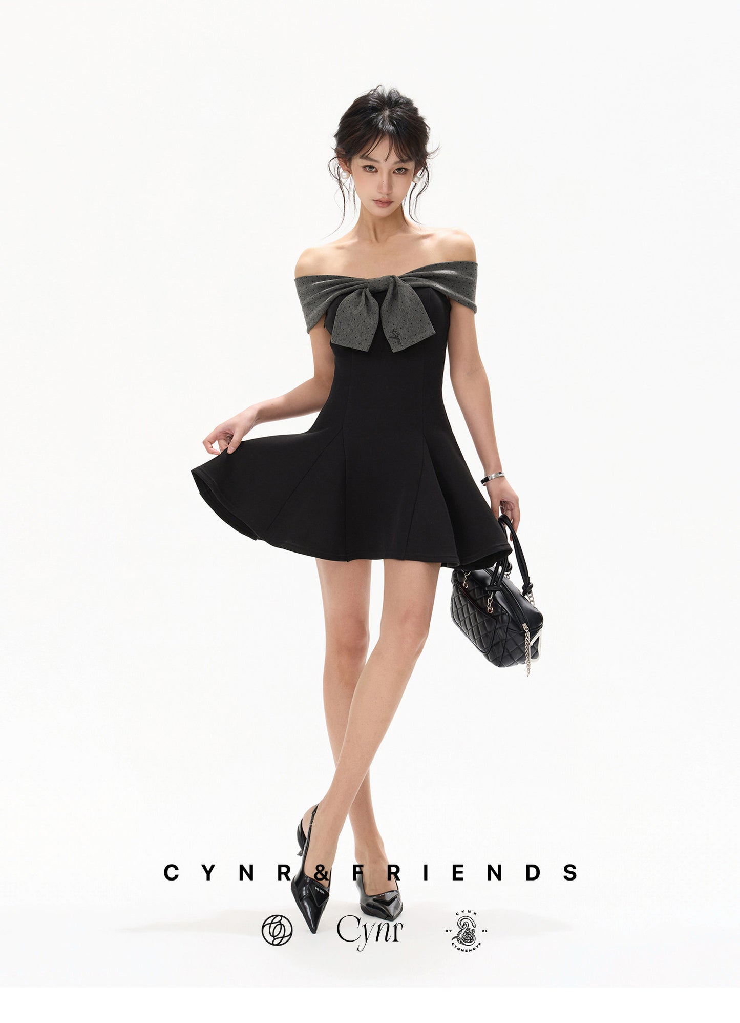 【日本在庫 】OFF SHOULDER POLKA DOT DRESS