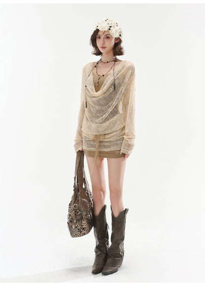 LAZY STYLE OFF-SHOULDER CAPE DRESS