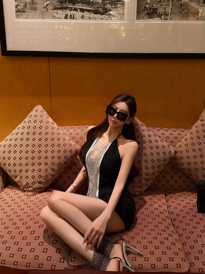 GALAXY RHINESTONE HALTER BACKLESS TOP