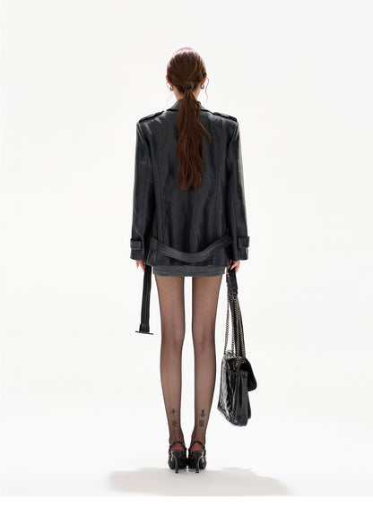 STRUCTURED DOUBLE-BREASTED LEATHER JACKET