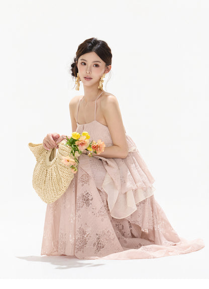 【日本在庫 】FRENCH LACE TIERED RUFFLE MAXI DRESS